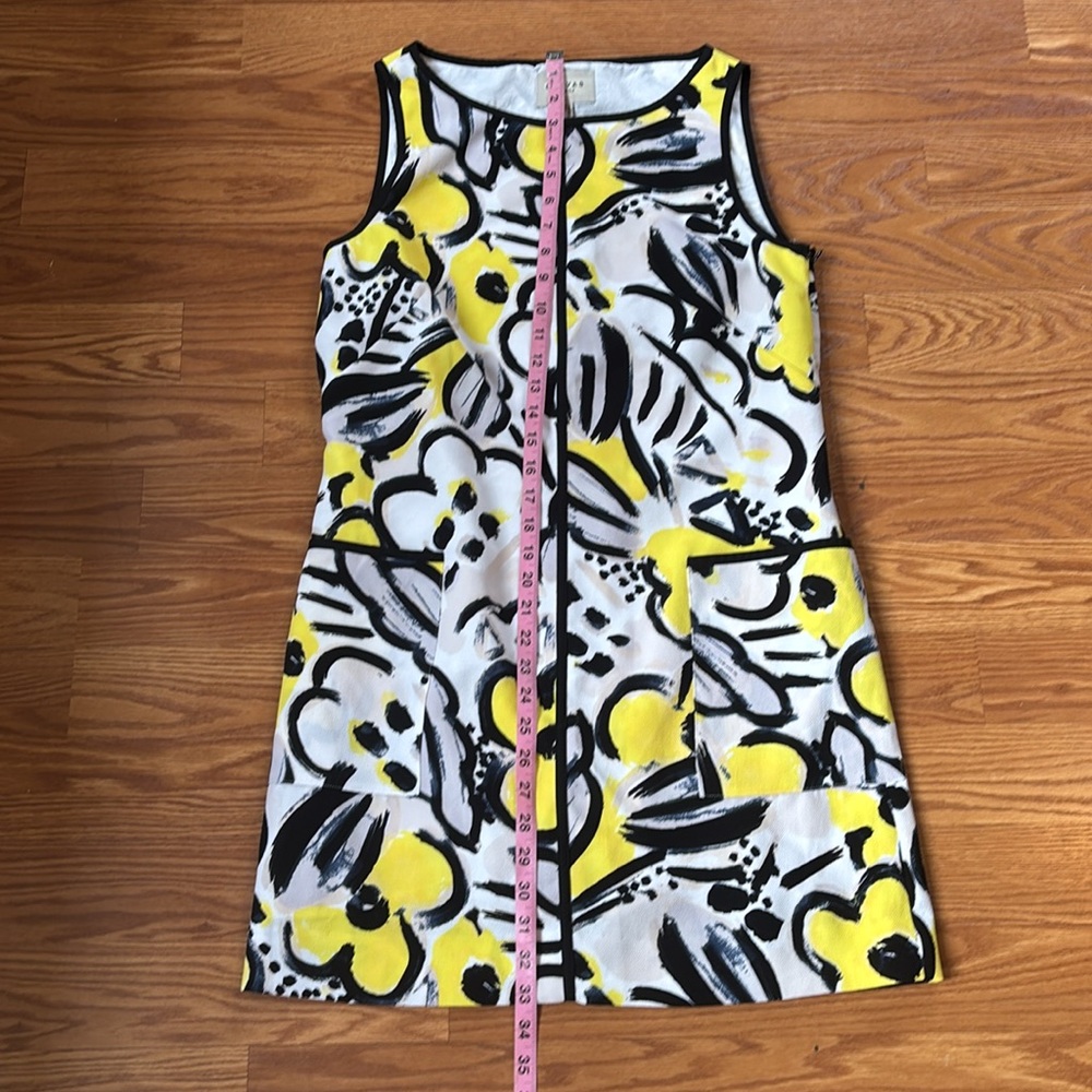 Canvas by Land's End Yellow Black and Gray Floral Sleeveless Shift Dress Size 8 - Picture 11 of 12